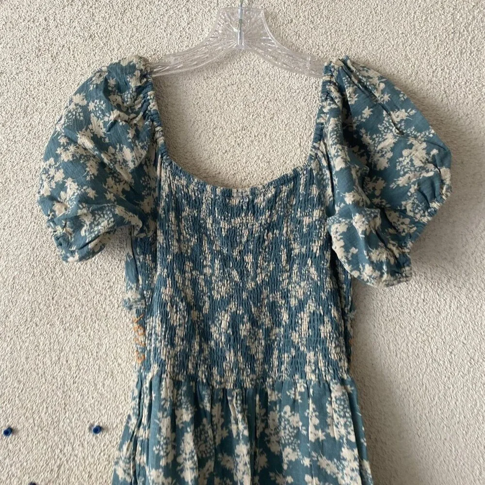 Free People Printed Ellie Maxi Dress Green Floral Smocked Peasant Size Small - Picture 11 of 13